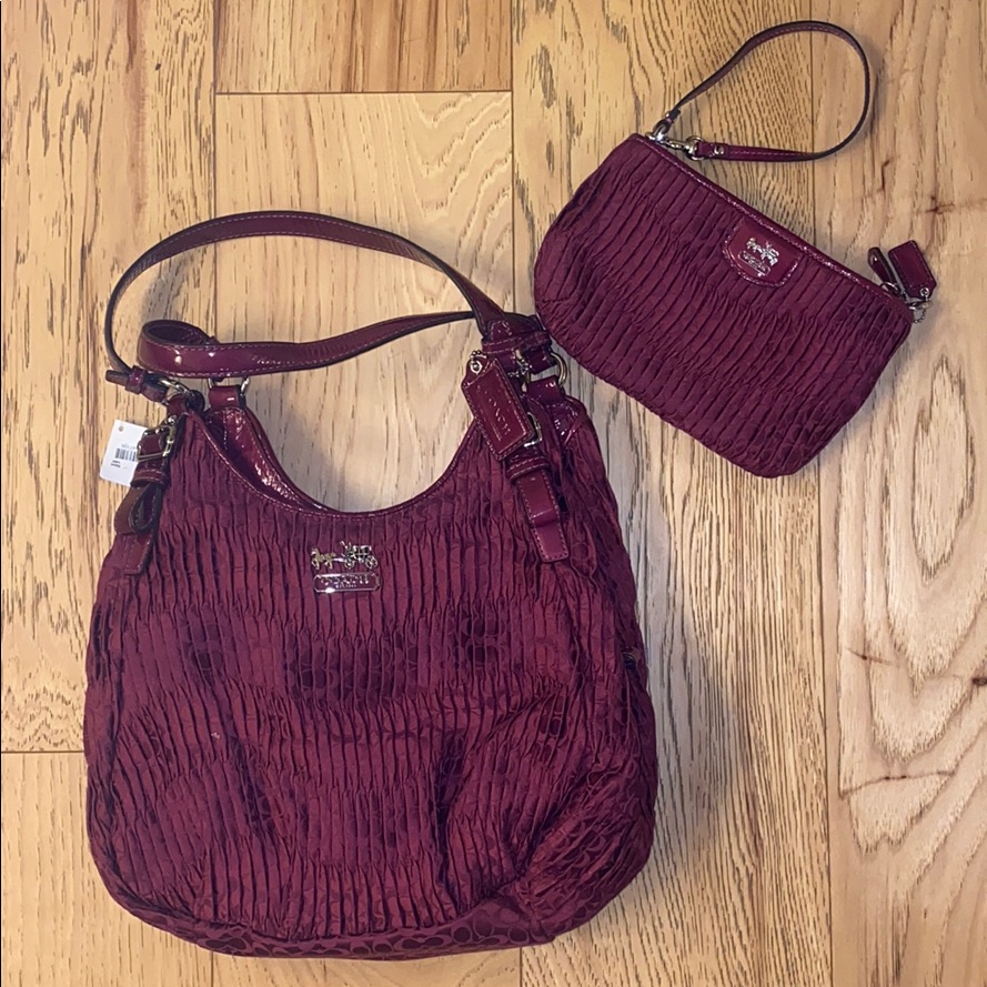 Patterned Coach Purse And Wristlet Set